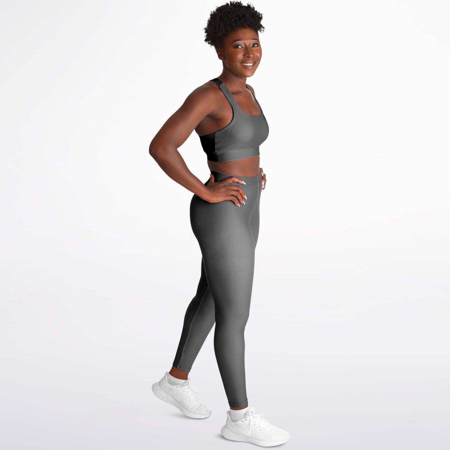 Padded Sports Bra & Leggings - Grey & Black