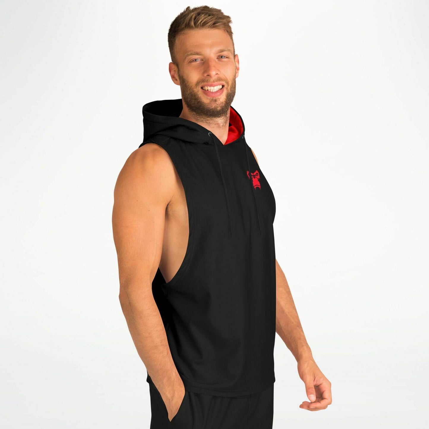 SB Mentality Fashion Drop Armhole Hoodie - Black & Red