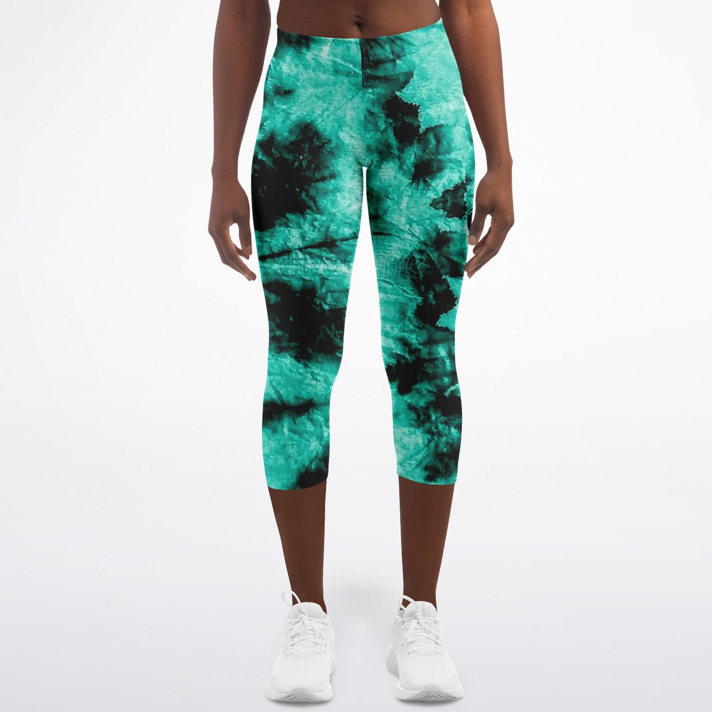 Cropped Leggings - Aqua Green Tie Dye