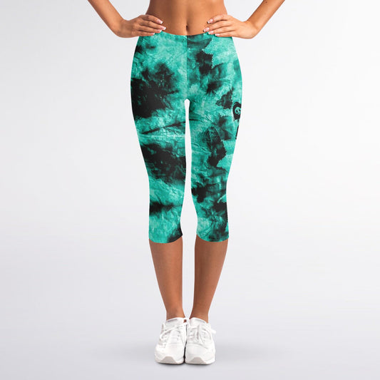 Cropped Leggings - Aqua Green Tie Dye
